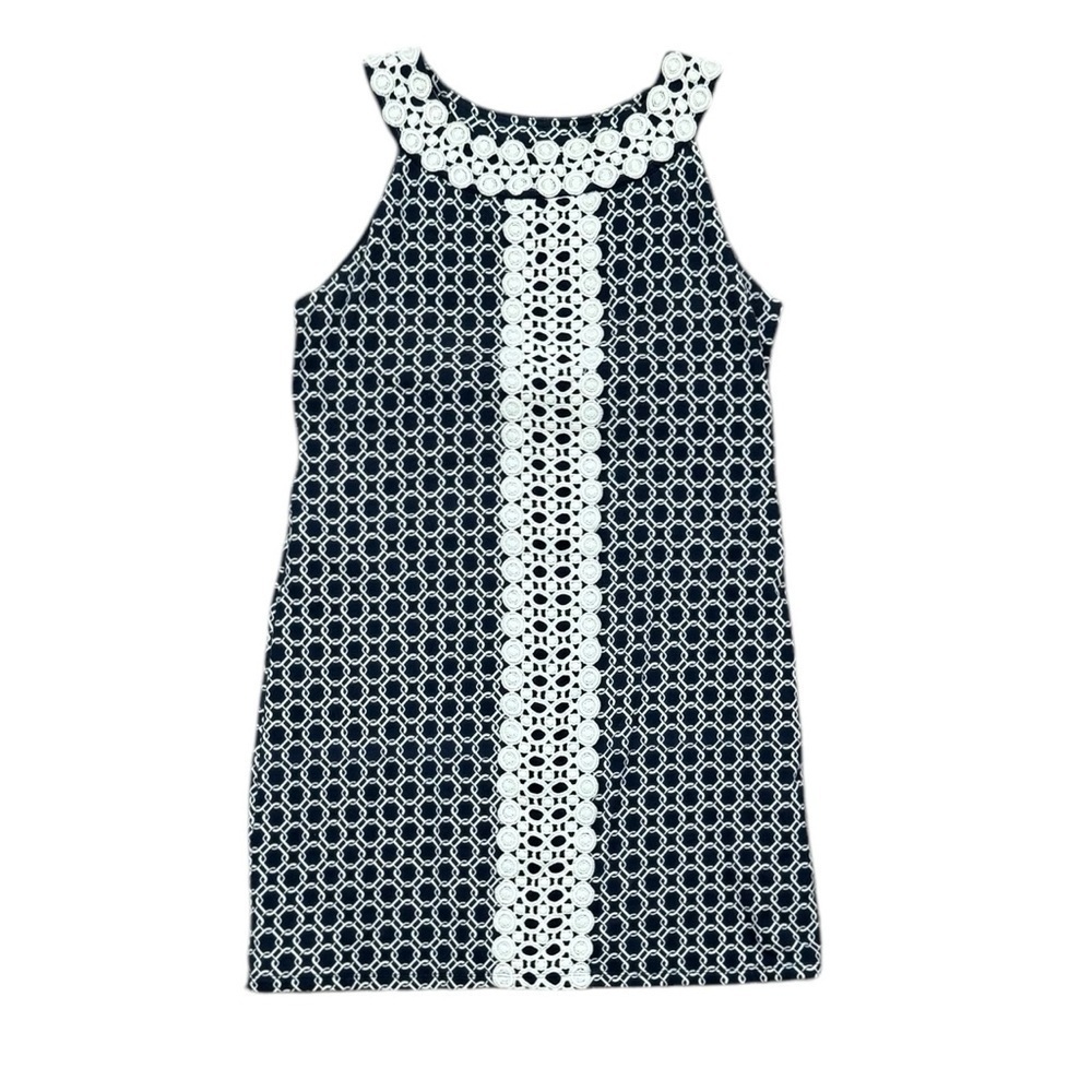 Charter Club Petites Sleeveless Dress Blue White Shift Crochet PL